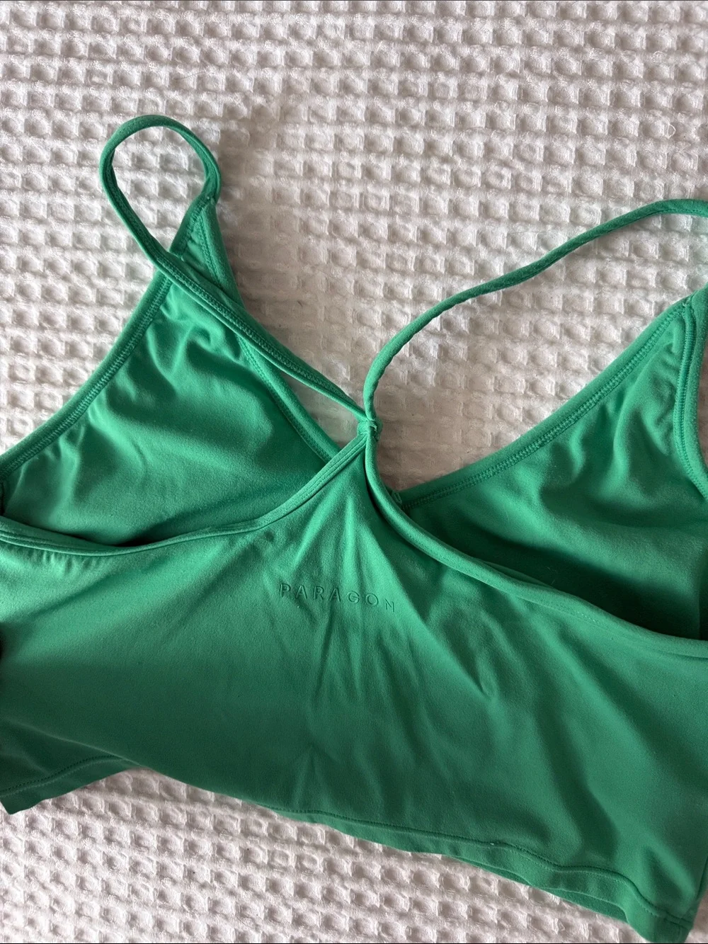 PARAGON Green V-Neck Strappy Sports Bra and High-Waist Bike Shorts - Picture 7 of 8
